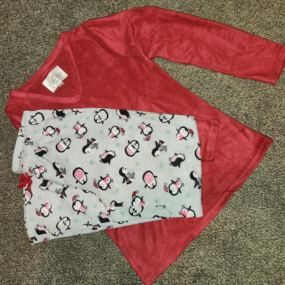 Cozy Red and Gray Penguin Kids Pajamas